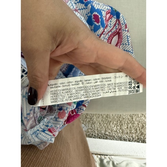 Zara Boho Crochet Floral Peasant Top XL Puff Sleeve Lace Trim Festival Blouse - Picture 9 of 10